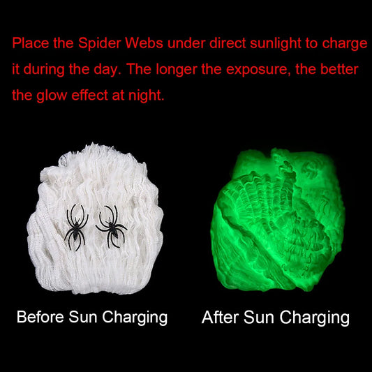 Halloween Glow-in-the-Dark Fluorescent Spider Webs Outdoor Horror Decoration