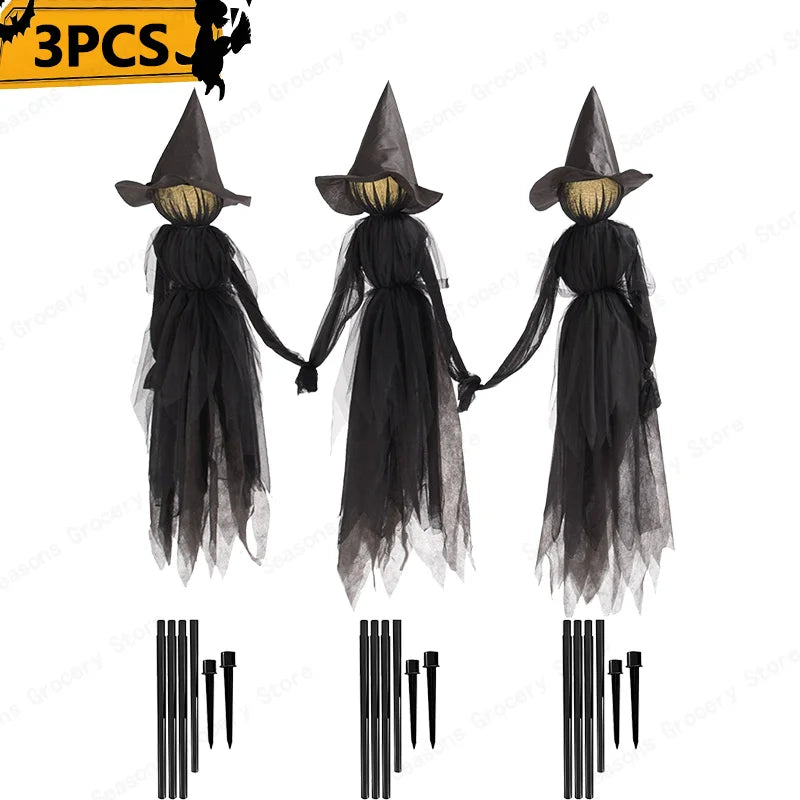 1.5M Light-Up Voice-Controlled Screaming Witches Halloween Decoration Holding Hands