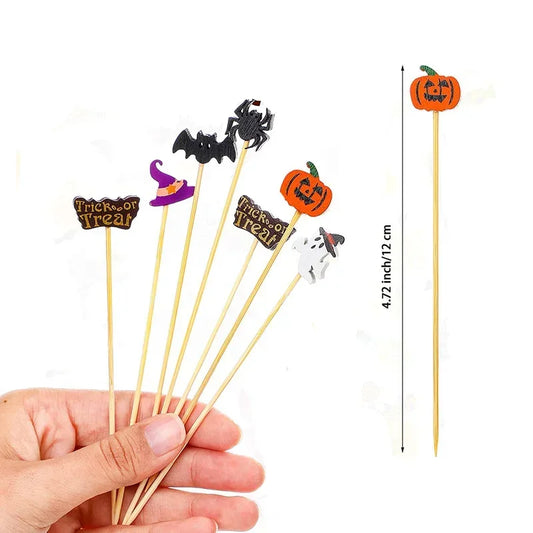 50Pcs Halloween Toothpicks Bamboo Cocktail Picks for Party Food & Dessert