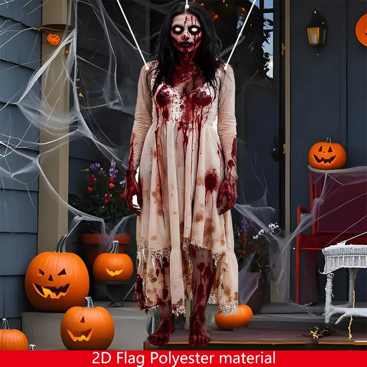 2D Halloween Horror Skull Bride Background Cloth for Haunted House Decor