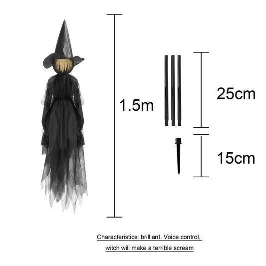 1.5M Light-Up Voice-Controlled Screaming Witches Halloween Decoration Holding Hands