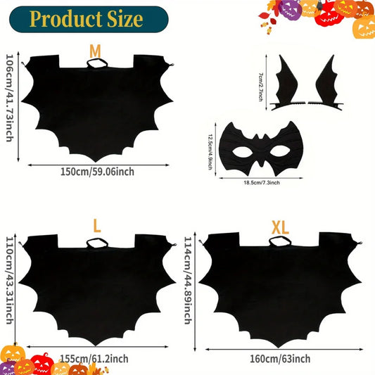 Halloween Bat Costume for Adults – Wing Cape, Eye Mask & Hair Clips