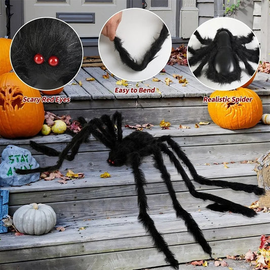 Giant Black Spider Halloween Decoration (30-200cm) for Haunted House & Party