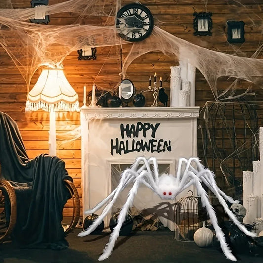 Big Plush White Giant Spider Halloween Horror Party Prop Outdoor Decoration