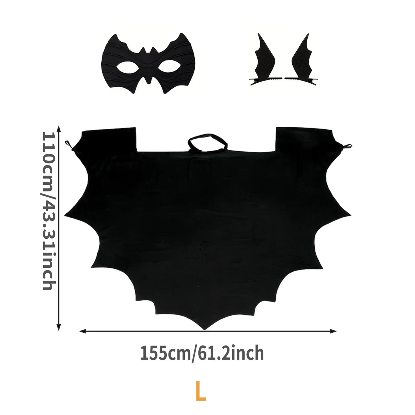 Halloween Bat Costume for Adults – Wing Cape, Eye Mask & Hair Clips
