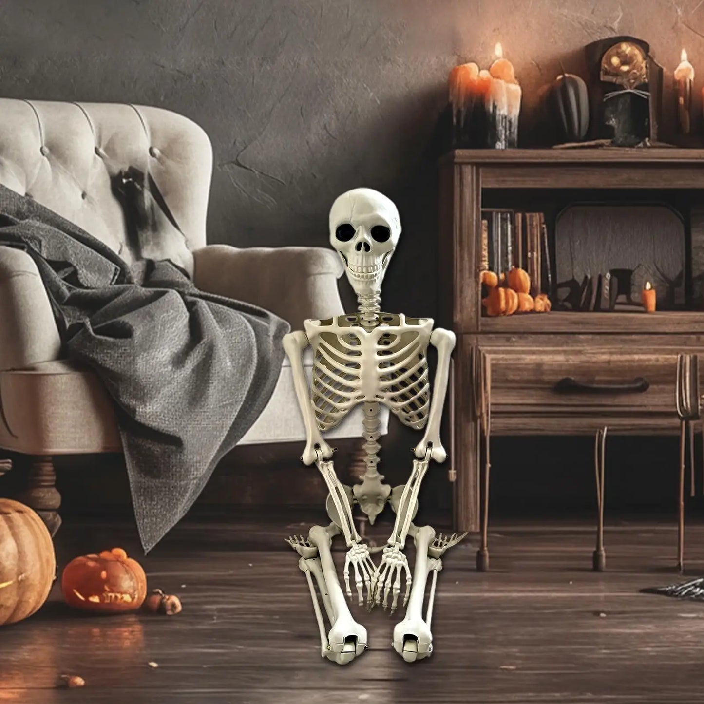 Life-Size Halloween Skeleton with Posable Joints for Garden & Spooky Photo Props
