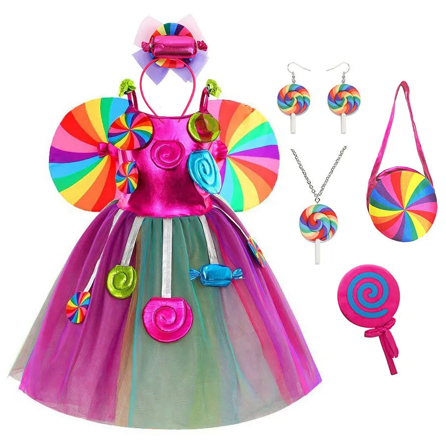 Candy Princess Halloween Dress with Headband & Candy Scepter, Sweet Party Costume