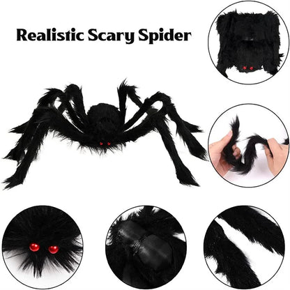 Giant Halloween Black Spider (30/90/150cm) with Web for Home & Haunted House Decor
