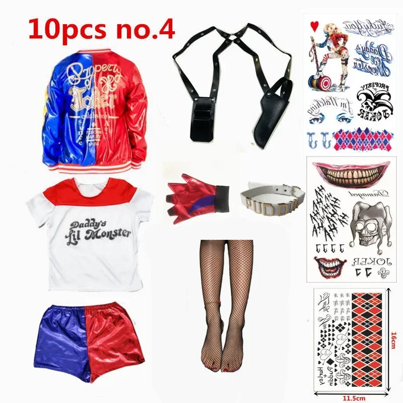 Kids Harleen Quinzel Joker Cosplay Set, Party Outfit with Jacket, Pants & T-shirt