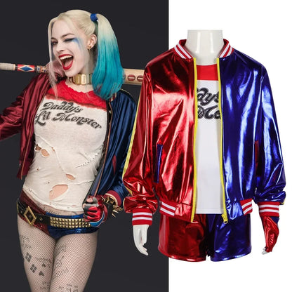 Adult Women's Joker Cosplay Costume, Halloween Party Outfit with Wig, T-shirt & Jacket