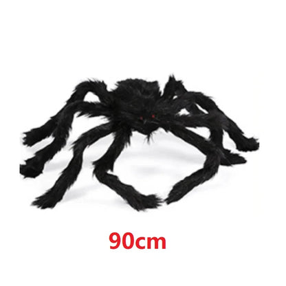 Giant Halloween Black Spider (30/90/150cm) with Web for Home & Haunted House Decor