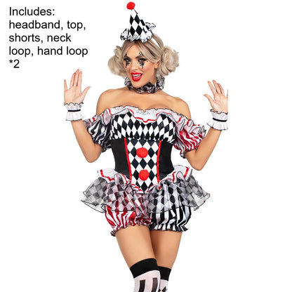 Women’s Clown Cosplay Costume, Halloween Circus Outfit, Stage Performance Dress