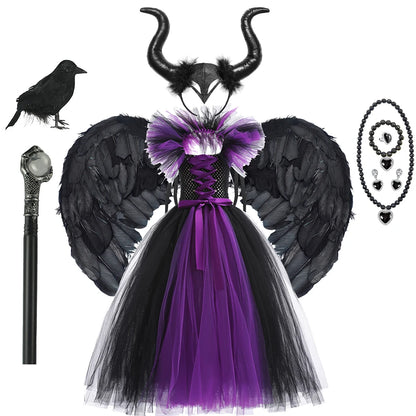Maleficent Girls Halloween Cosplay Dress – Handmade Tulle Luxury Gown