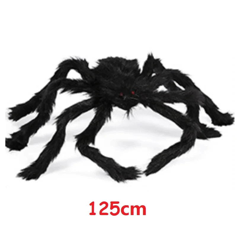 Giant Halloween Black Spider (30/90/150cm) with Web for Home & Haunted House Decor