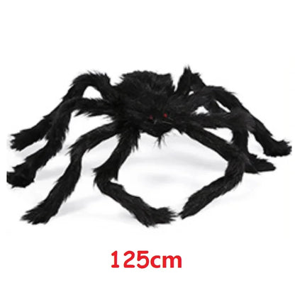 Giant Halloween Black Spider (30/90/150cm) with Web for Home & Haunted House Decor