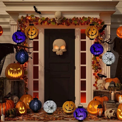 Halloween Paper Lantern Pumpkin  Spider Bat Skeleton Hanging Pendant Horror Props Party Decoration Outdoor Home