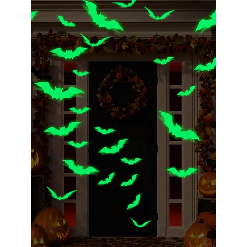 Glow-in-the-Dark Bat Wall Stickers – 16PCS Waterproof Halloween Decor