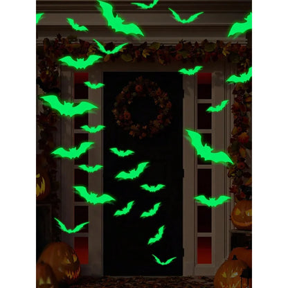 Glow-in-the-Dark Bat Wall Stickers – 16PCS Waterproof Halloween Decor