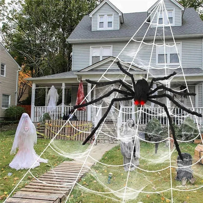 Giant Spider & Huge Web Halloween Decoration for Indoor & Outdoor Haunted Props