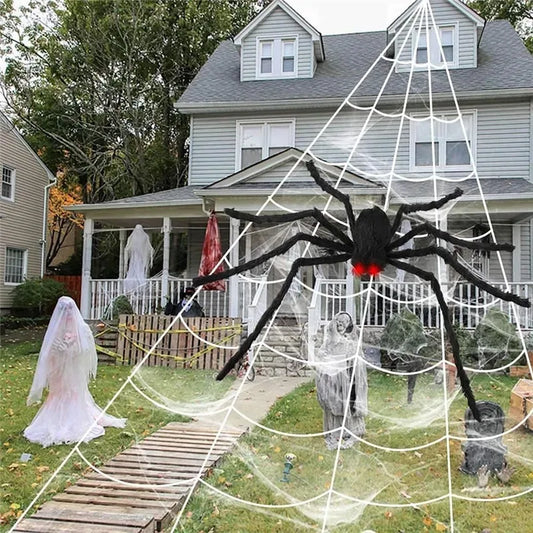 Giant Spider & Huge Web Halloween Decoration for Indoor & Outdoor Haunted Props