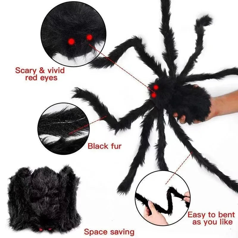 Giant Black Spider Halloween Decoration (30-200cm) for Haunted House & Party