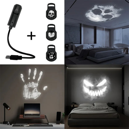 360° Rotatable Skull LED Night Light with Palm Prints & Faces - USB Halloween Decor