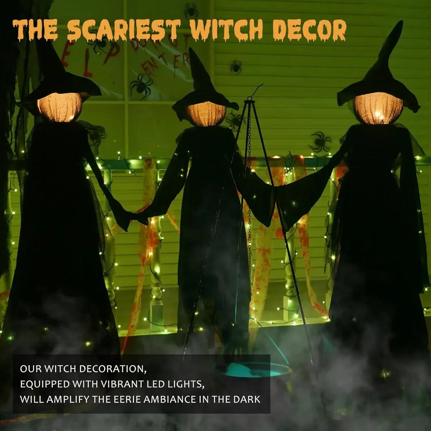 Halloween Colorful Glow 3 Hand-Holding Witches Sound-Activated Light-Up Decoration