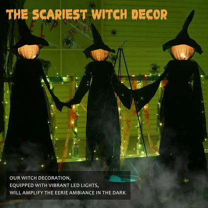 Halloween Colorful Glow 3 Hand-Holding Witches Sound-Activated Light-Up Decoration
