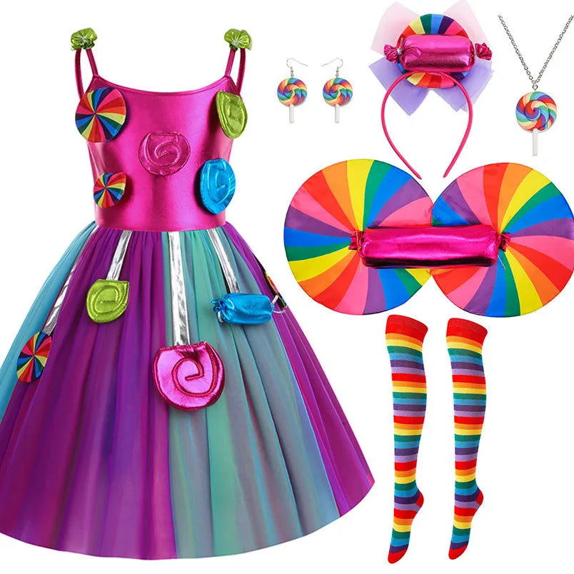 Candy Princess Halloween Dress with Headband & Candy Scepter, Sweet Party Costume
