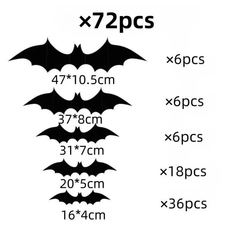 Halloween 3D Bat Wall Stickers, Black PVC Bats, Scary Party Decor