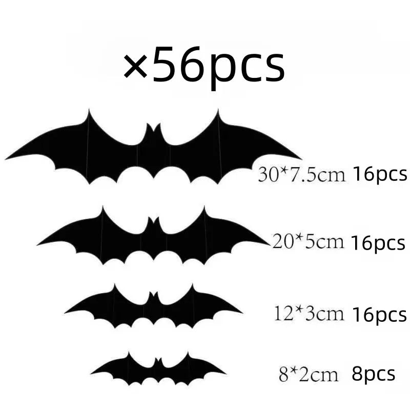 Halloween 3D Bat Wall Stickers, Black PVC Bats, Scary Party Decor