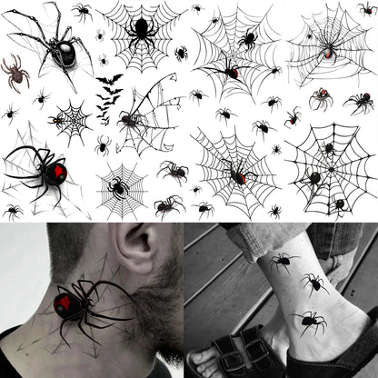 8 Sheets Realistic 3D Spider & Spiderweb Temporary Tattoos for Halloween