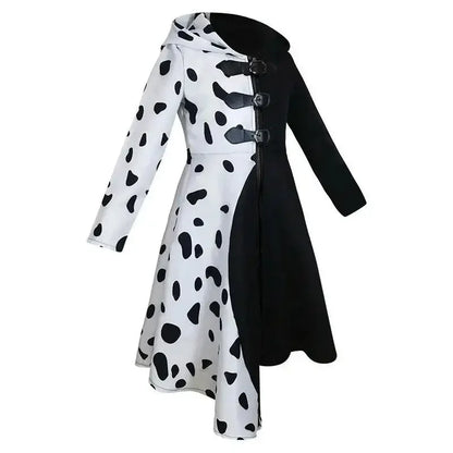 Kids Cruella Deville Costume, Black Dalmatian Jumpsuit, Halloween Party Dress for Girls (4-12 Years)