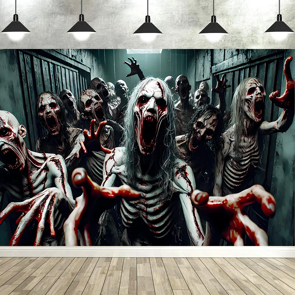 Zombie Horror Halloween Backdrop – Bloody Ghost Shadow Banner
