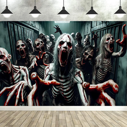 Zombie Horror Halloween Backdrop – Bloody Ghost Shadow Banner