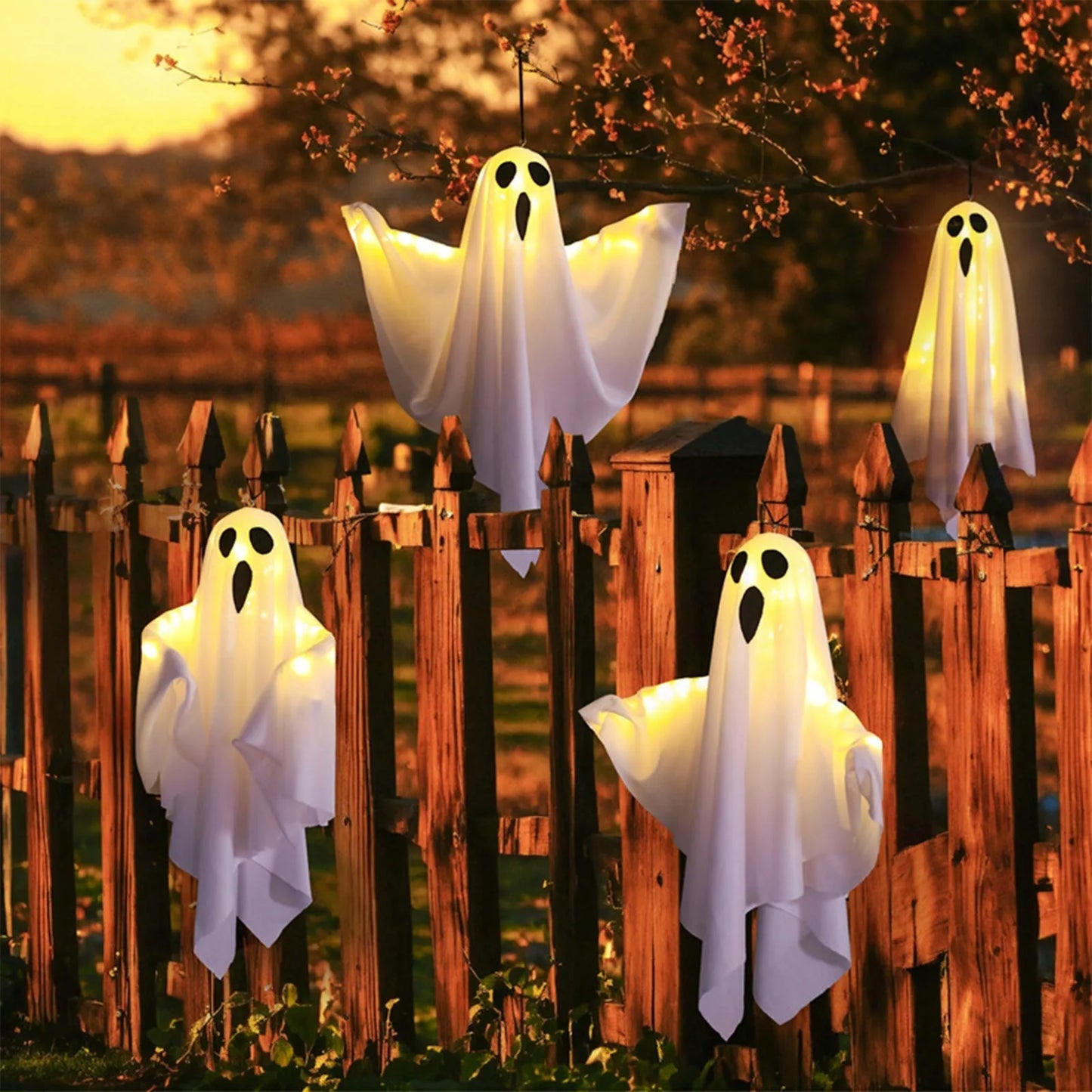 Halloween Light-Up Hanging Ghost Decorations for Tree, Window & Wall (50x40cm)