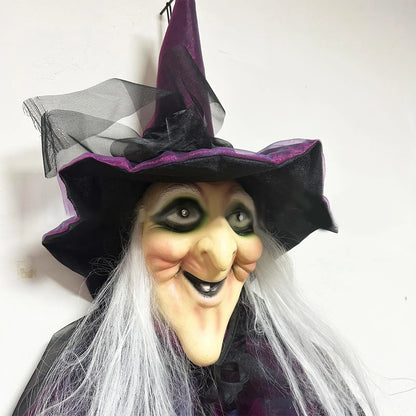 Sound-Activated Light-Up Witch Hanging Ghost Scary Halloween Prop for Yard & Party