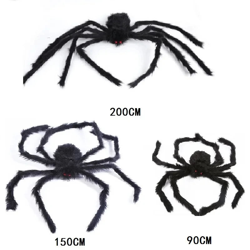 Giant Halloween Black Spider (30/90/150cm) with Web for Home & Haunted House Decor