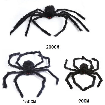 Giant Halloween Black Spider (30/90/150cm) with Web for Home & Haunted House Decor