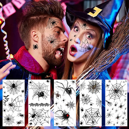 8 Sheets Realistic 3D Spider & Spiderweb Temporary Tattoos for Halloween