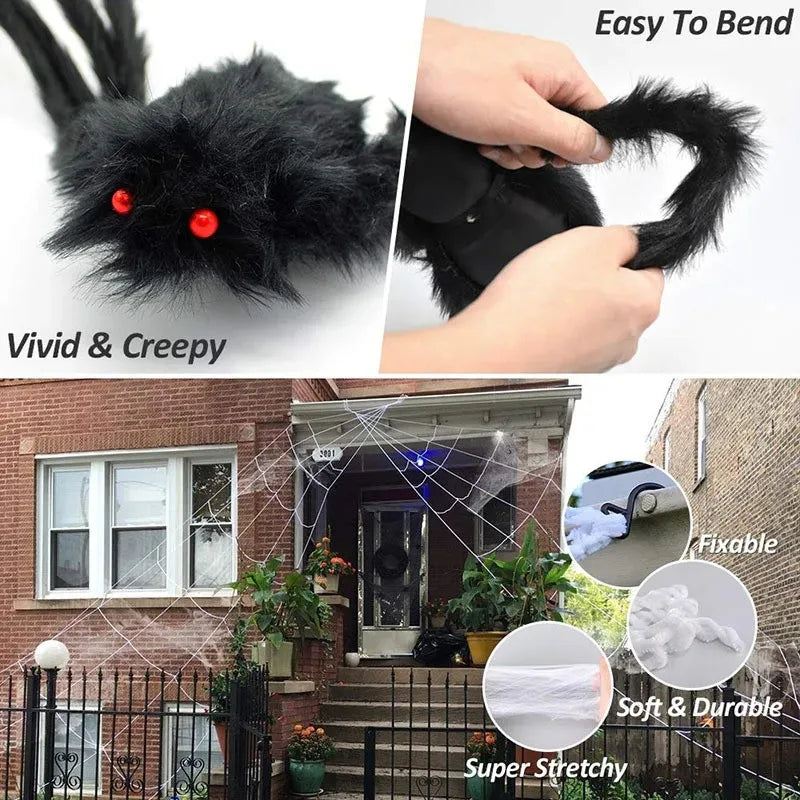 Giant Spider & Huge Web Halloween Decoration for Indoor & Outdoor Haunted Props
