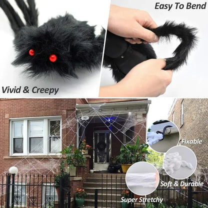 Giant Spider & Huge Web Halloween Decoration for Indoor & Outdoor Haunted Props