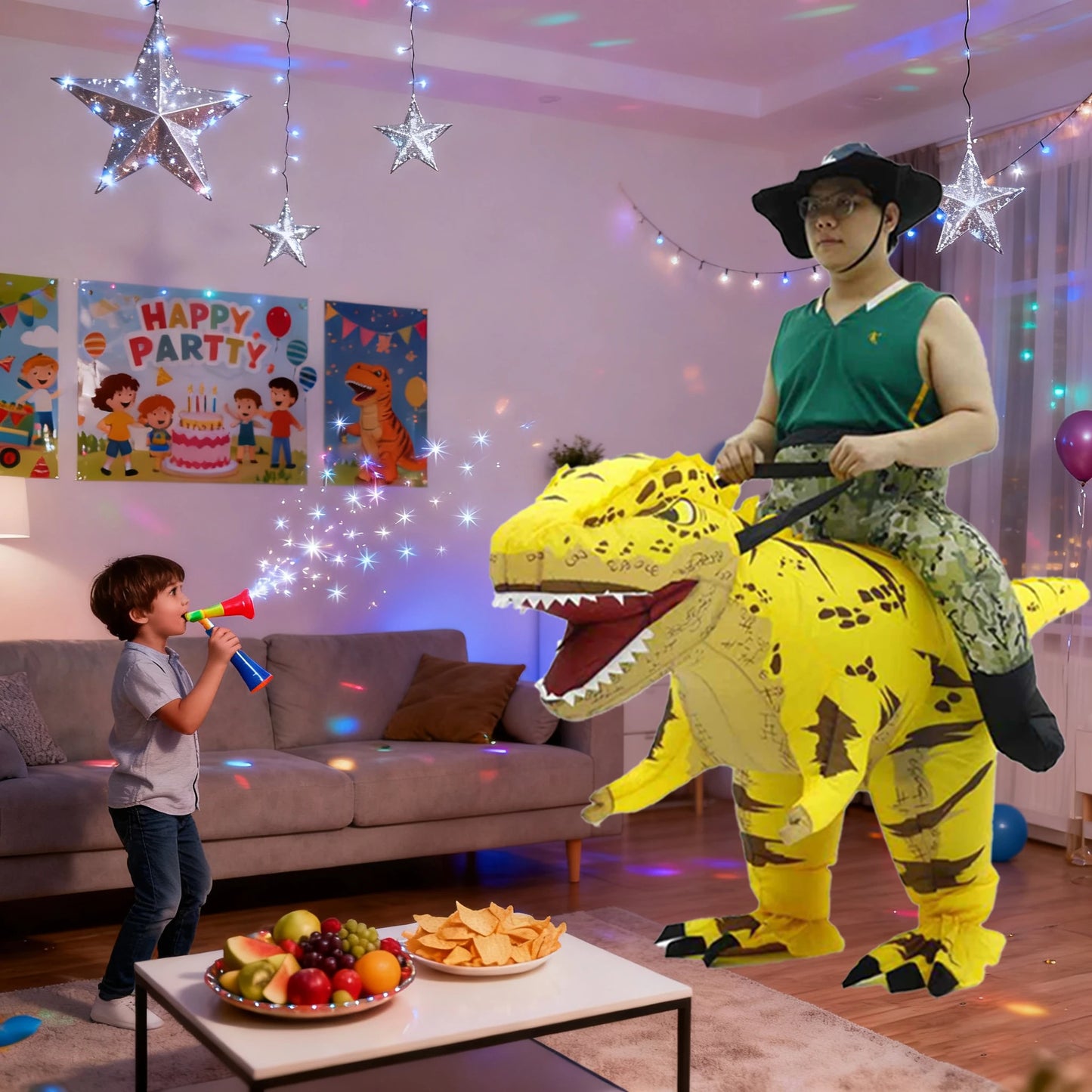 Inflatable Dinosaur Ride-On Costume – Halloween Party Cosplay for Adults