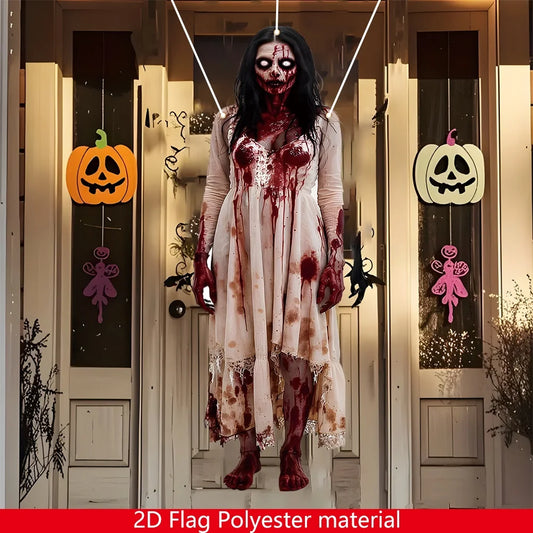 2D Halloween Horror Skull Bride Background Cloth for Haunted House Decor