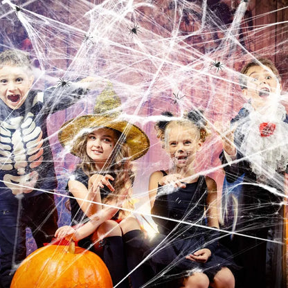 Halloween Super Stretch Spider Webs with Fake Spiders for Scary Party & Horror Decor