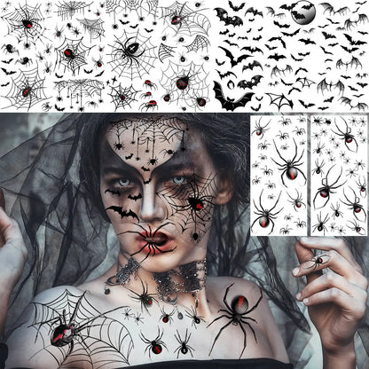 8 Sheets Realistic 3D Spider & Spiderweb Temporary Tattoos for Halloween