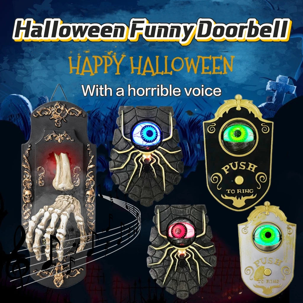 1/2PCS Halloween One-Eyed Doorbell Prop with Glowing Eyeball & Spider