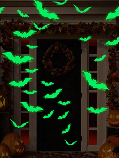 Glow-in-the-Dark Bat Wall Stickers – 16PCS Waterproof Halloween Decor