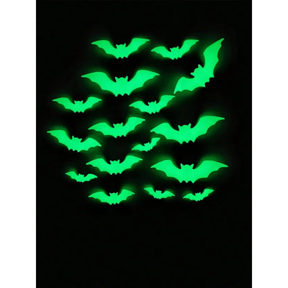 Glow-in-the-Dark Bat Wall Stickers – 16PCS Waterproof Halloween Decor
