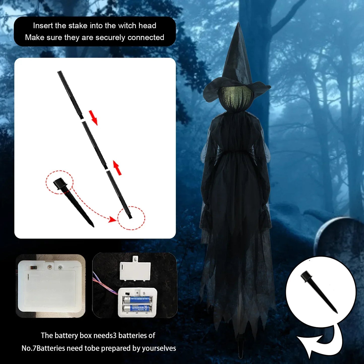 Halloween Colorful Glow 3 Hand-Holding Witches Sound-Activated Light-Up Decoration